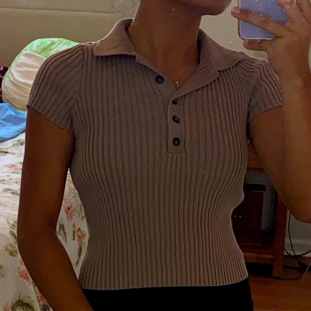 Brandy Melville Light Brown Bridget Knit Top
